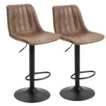 Set de 2 Scaune de bar captusite inaltime reglabila rotative suport pentru picioare