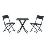 Set Mobilier pentru Gradina din Poly Ratan 3buc Set Masa si 2 Scaune pentru Gradina Pliabile Negru?ÿ