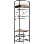Suport pentru haine de colt cu banca si suport pentru pantofi, suport pentru haine in stil industrial cu carlige si raft, 50x50x183cm, maro
