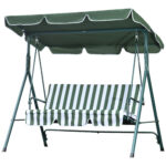 Balansoar de Gradina 3 Locuri cu Dungi Verde Alb con Copertina Parasolar | Aosom