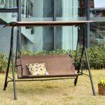 Balansoar de Gradina 3 Locuri din Metal si Textilen 172x110x155cm Maro