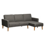 Canapea extensibila de colt cu spatar rabatabil modular cu peninsula si cadru din lemn material textil gri