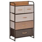 Comoda cu 5 sertare pliante din material textil si raft din MDF, mobilier pentru camera de zi si dormitor, 58x29x99cm, multicolor?ÿ