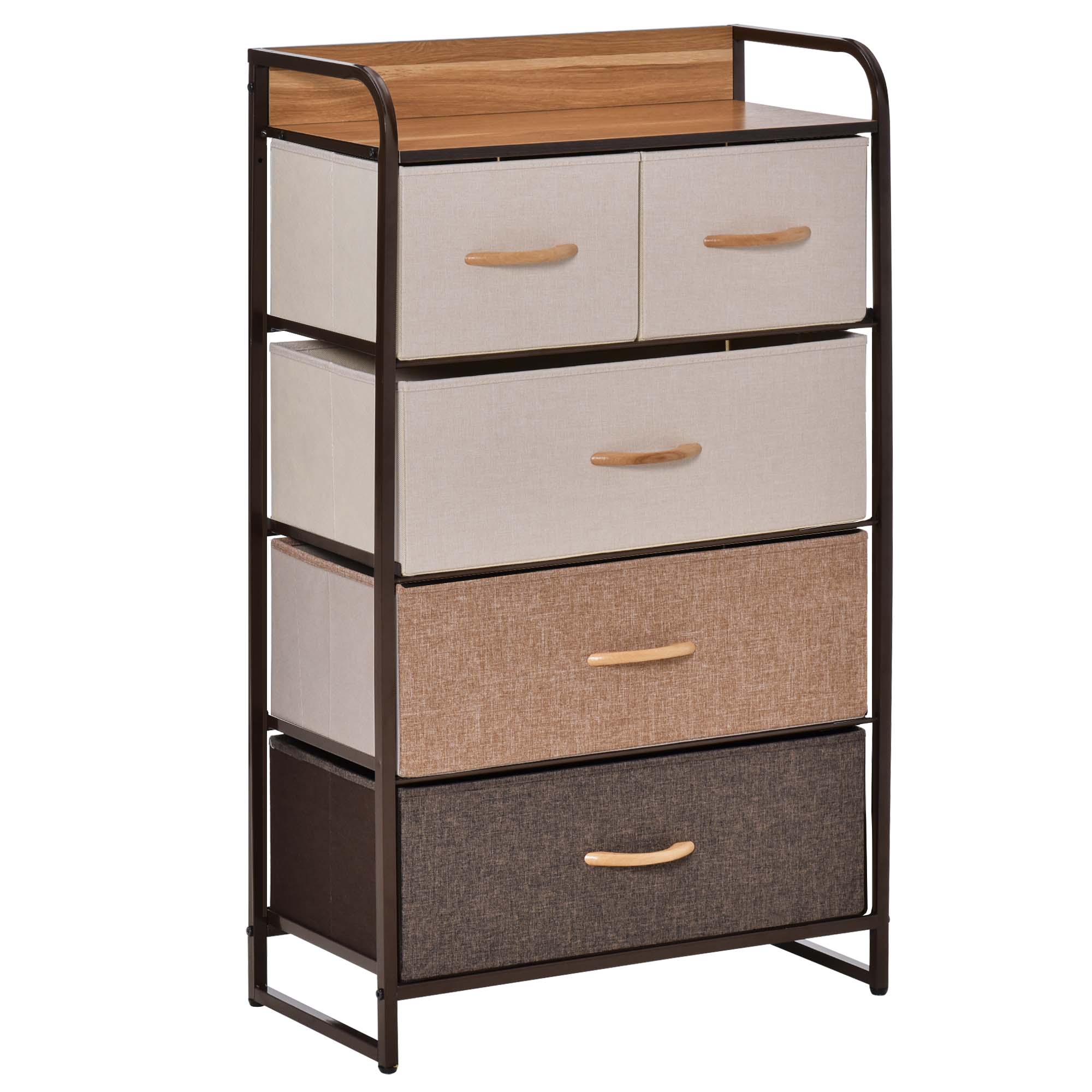 3Ze05d17e60d3d75f Comoda cu 5 sertare pliante din material textil si raft din MDF, mobilier pentru camera de zi si dormitor, 58x29x99cm, multicolor?ÿ - imagine 1