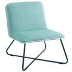 Fotoliu din Catifea Stil Nordic fara Cotiere, Scaun fotoliu de Camera cu Baza metalica Incrucisata, 55x69x68cm, Verde