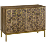 Dulap de decor modern HOMCOM, bufet de depozitare cu 2 usi si picioare din otel auriu, pentru living, sufragerie