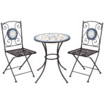Mobilier de Gradina Set 3 Piese cu 2 Scaune Pliante si 1 Masuta, din Metal si Ceramica, Multicolor