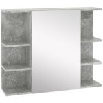 Kleankin Dulapior Oglinda Baie de Perete, Dulap Suspendat Modern cu Usa si Polite din Lemn, 80x19,8x64cm, Gri
