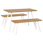 Set masa si 2 banci, set mobilier pentru bucatarie, masa din MDF, alb
