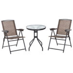 Set de mobilier pentru gradina cu masa din sticla securizata, mobilier exterior, maro