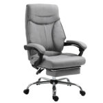 Vinsetto Scaun de Birou Rotativ, Fotoliu Ergonomic cu Suport Pentru Picioare Retractabil si Rabatabil 135?ø, ??naltime Ajustabila, Gri