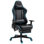 Vinsetto Fotoliu de Gaming Ergonomic Scaun de Birou cu Suport pentru Picioare Detasabil si Suport Lombar, 72x77x128-138cm, Negru Albastru