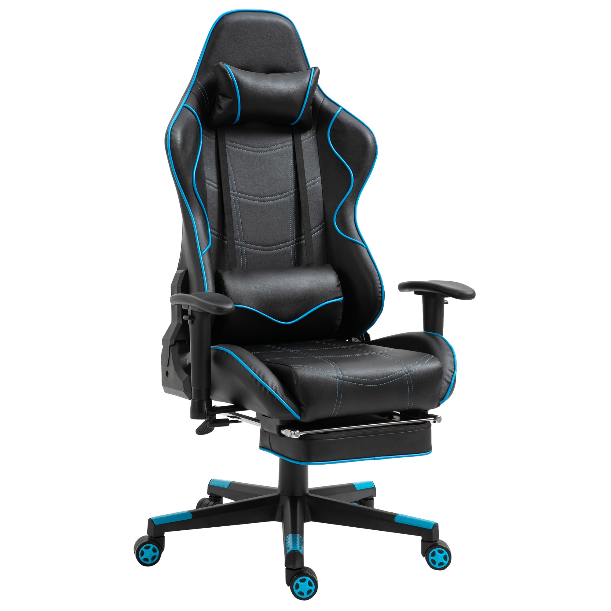 7Ts32217e60d3d09f Vinsetto Fotoliu de Gaming Ergonomic Scaun de Birou cu Suport pentru Picioare Detasabil si Suport Lombar, 72x77x128-138cm, Negru Albastru - imagine 1