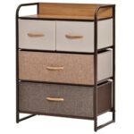 Comoda cu 4 sertare pliabile din material textil si raft din MDF, mobilier pentru camera de zi si dormitor, 58x29x78.5 cm, Multicolor