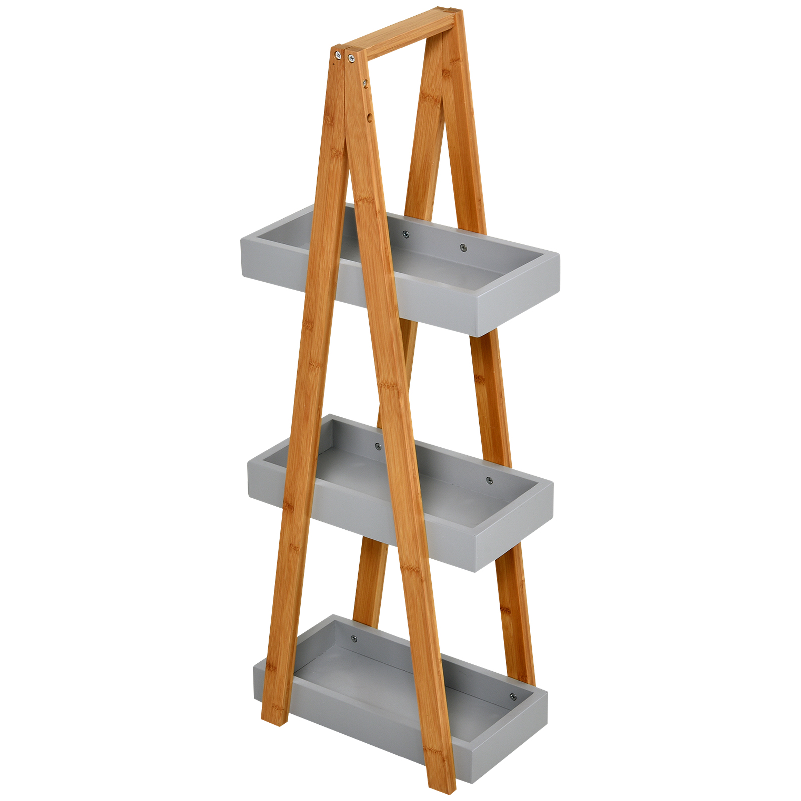 7sO1ec17e5e40ad50 Kleankin, raft pentru baie din MDF si bambus, 30x18x81cm, gri - imagine 1