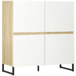 Dulap multifunctional cu 4 usi patrate, bufet modern pentru bucatarie, hol, dormitor, 100x41,5x107cm, alb