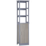 kleankin Dulap de baie cu 3 rafturi, coloana de baie pentru economisirea spatiului, din lemn MDF 40x30x160, gri si lemn natural