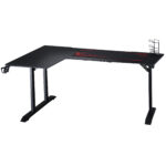 Birou pe Colt pentru Gaming si Birou cu Carlig pentru Casti si Suport pentru Pahare, Suport Gamepad si Mouse Pad, Negru
