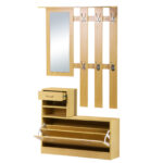 Mobilier Garderoba Dulap Pantofi Reglabil cu Oglinda si Cuier 6 carlige pentru Hol si Dormitor 90x22x116cm Lemn
