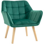Fotoliu in stil scandinav din lemn si efect de catifea verde pentru sufragerie sau birou, 64x62x72,5cm