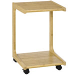 Masa de Canapea cu 4 roti si Design in Forma de C, 39x35,5x59cm, Culoare Naturala