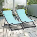 Set de 2 Sezlonguri Pliabile din Aluminiu si Textilen Albastru deschis