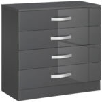 Comoda cu 4 sertare cu manere metalice pentru dormitor si sufragerie, PAL, 75x36x72cm, gri
