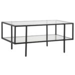 Masuta de cafea stil minimalist cu 2 niveluri, sticla temperata, 100x55x45.5cm, negru