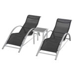 Set 2 Sezlonguri de Gradina si 1 Masuta cu Raft din Sticla Negru