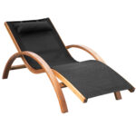 Sezlong Soare Sezlong cu Tetiera, Structura din?ÿ Lemn si Tesatura din plasa Respirabila, pentru Gradina si Piscina, Negru
