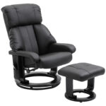 Fotoliu Rabatabil de Masaj cu Suport puf pentru picioare si Telecomanda, Fotoliu Relax Capitonat cu Imitatie de piele, Negru