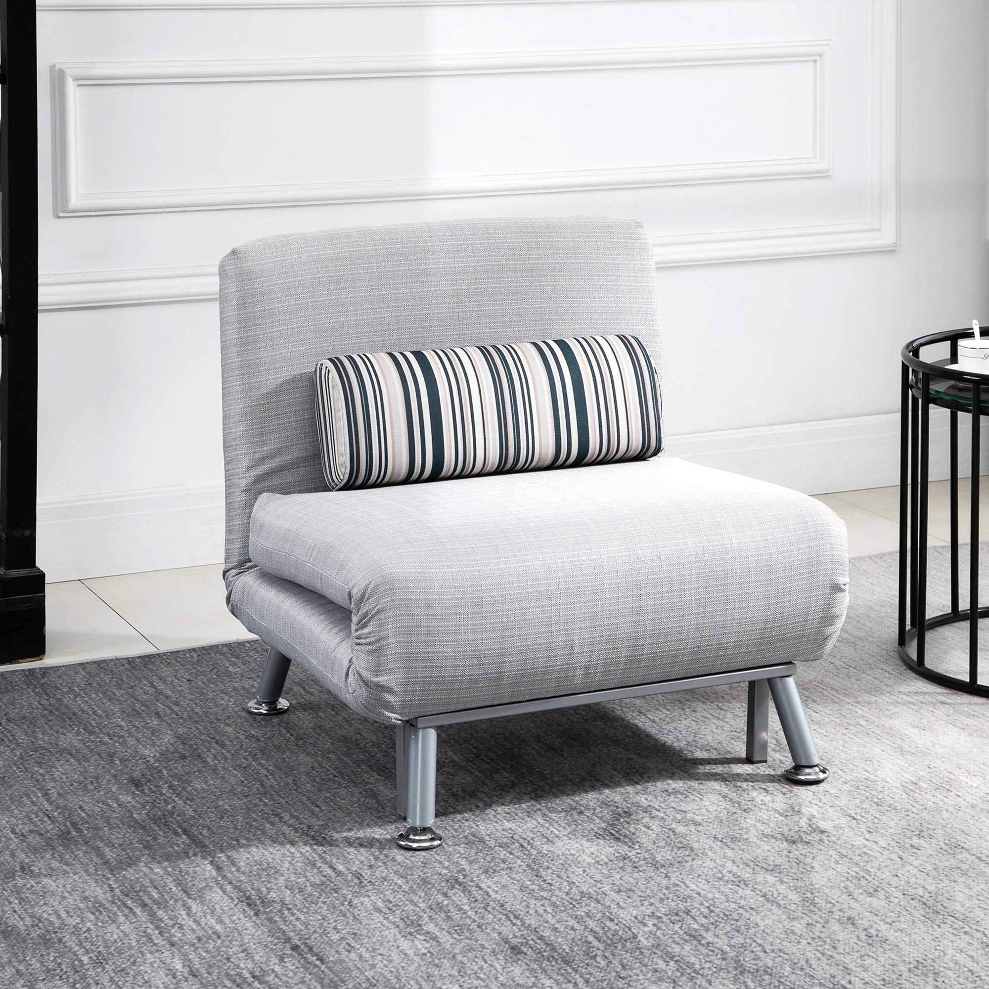 Ckr6ff180fe0336ba Fotoliu Extensibil din Fier si Bumbac cu Perna cu Dungi 75 x 70 x 75cm Gri - imagine 1