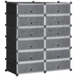 Mobilier pentru incaltaminte modular, 12 cuburi 45x35x16cm din plastic PP si otel, negru si alb