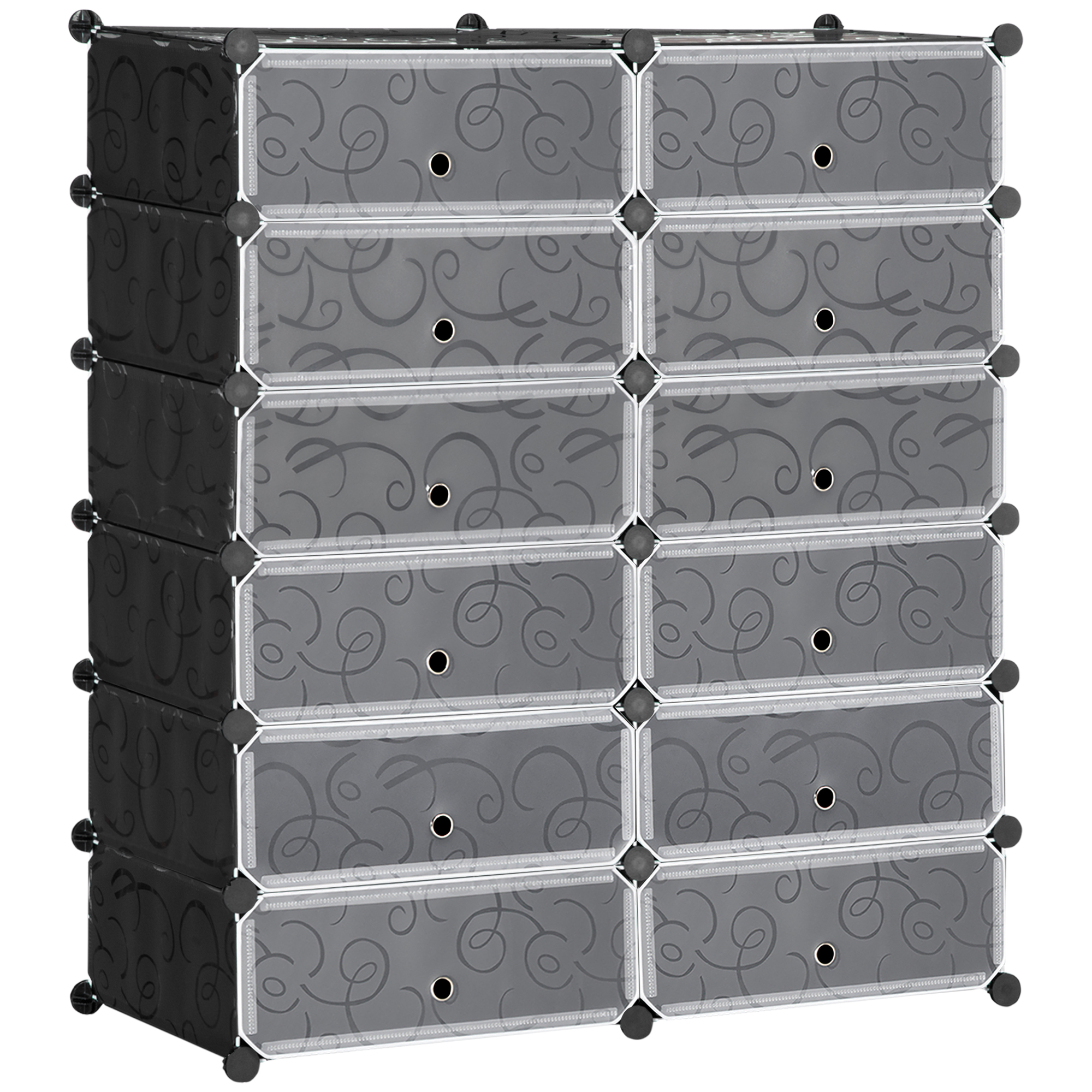 DS098a1828559583b Mobilier pentru incaltaminte modular, 12 cuburi 45x35x16cm din plastic PP si otel, negru si alb - imagine 1