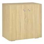 Dulapior Multifunctional cu 2 Usi, Dulapior Sufragerie sau Birou din Lemn cu Manere din Aluminiu, 70x39x70cm