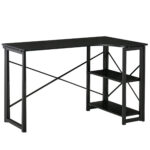 Birou de Colt Retractabil Pliabil cu 2 Rafturi Laterale din Lemn si Metal, Negru, 120x72.5x76.5cm