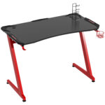 Masa pentru Birou Gaming PC cu Carlig pentru Casti si Suport pentru pahare Birou Gaming cu suport Gamepad 122x66x86cm, Negru Ros