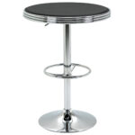 Masa Moderna de Bar sau de Bucatarie, Masa Multifunctionala Rotunda din Metal si Imitatie de piele Neagra, Inaltime Reglabila, ??65x66-90cm