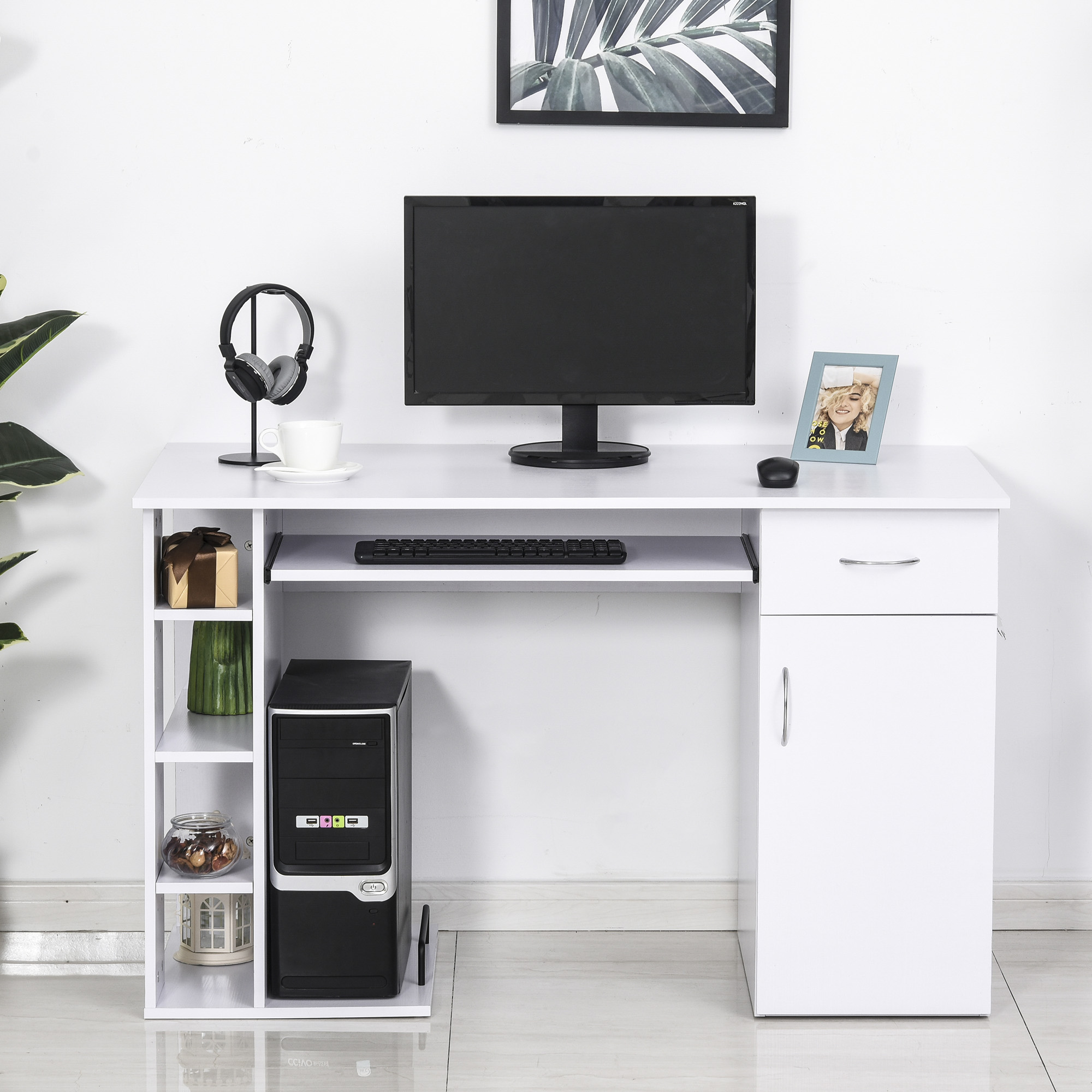 F8fedd17f3de68c2d birou pentru PC, cu rafturi, 120x60x74 cm, alb - imagine 1