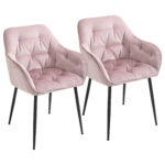 Set de 2 Scaune moderne Capitonate in Stil nordic, Sezut capitonat din Catifea, Roz