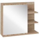 kleankin Mobilier Oglinda Baie de Perete, Dulapior Suspendat cu Usa si Etajere din Lemn, 60x18x50cm, Natural