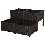 Set 4 Ghivece Ridicat din Rattan, Polipropilena, Maro 40Lx40Lx44Hcm