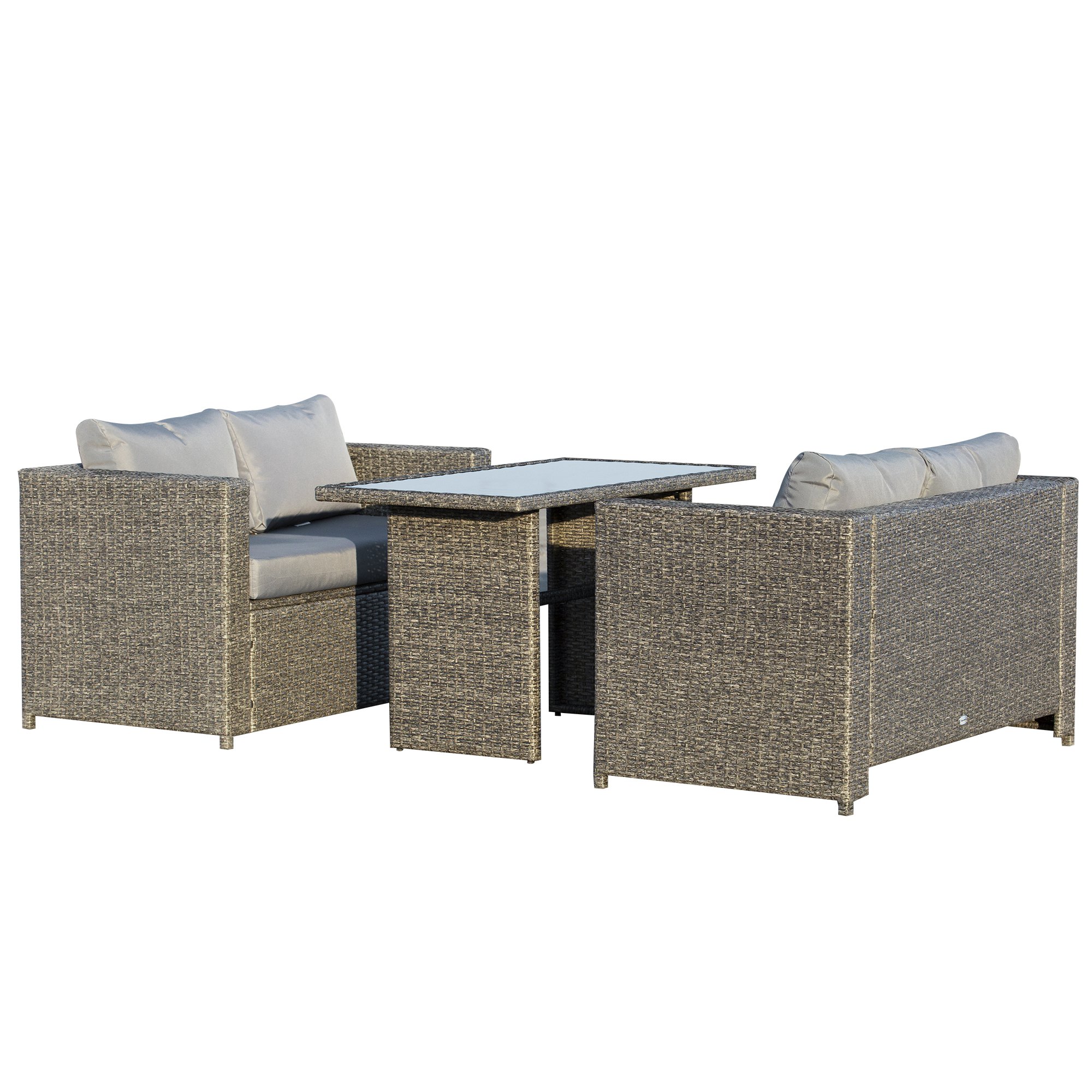 GSvbe317e624204aa Set 3 Piese Mobila de Gradina cu 2 CAnapele cu Perne si?ÿ 1 Masa din Rattan PE, Salon de Exterior Gri-Negru - imagine 1