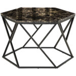 Masuta de cafea moderna cu blat din imitatie de marmura si structura din MDF si otel, 81x70x51,2 cm, negru