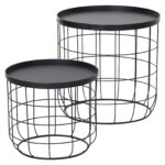 Outsunny Set 2 Piese Masuta de Cafea din Metal Negru , ??50x50cm & ??41.5x35.5cm