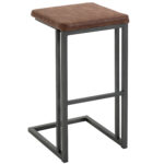 Set 2 Taburete de Bar ?i Bucatarie, Taburete capitonate Design Stil Vintage Industrial, Imitaie de piele ?i Metal, Maro?ÿ