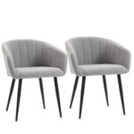 Set de 2 Scaune Capitonate Moderne, Scaune pentru Sufragerie si Salon din tesatura moale cu Picioare din Metal, Gri Deschis