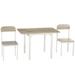 Set masa si 2 scaune pentru bucatarie pliabile din lemn si otel, mobilier pentru bucatarie culoare Lemn natural, alb