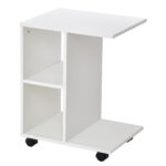 Masa Livingroom cu 2 rafturi deschise si 4 roti pivotante, PAL, 45x35x58cm, alb