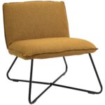 Fotoliu mic modern Scaun capitonat Stil nordic, Structura de metal si Sezut mare, Galben, 63 x 75 x 70cm